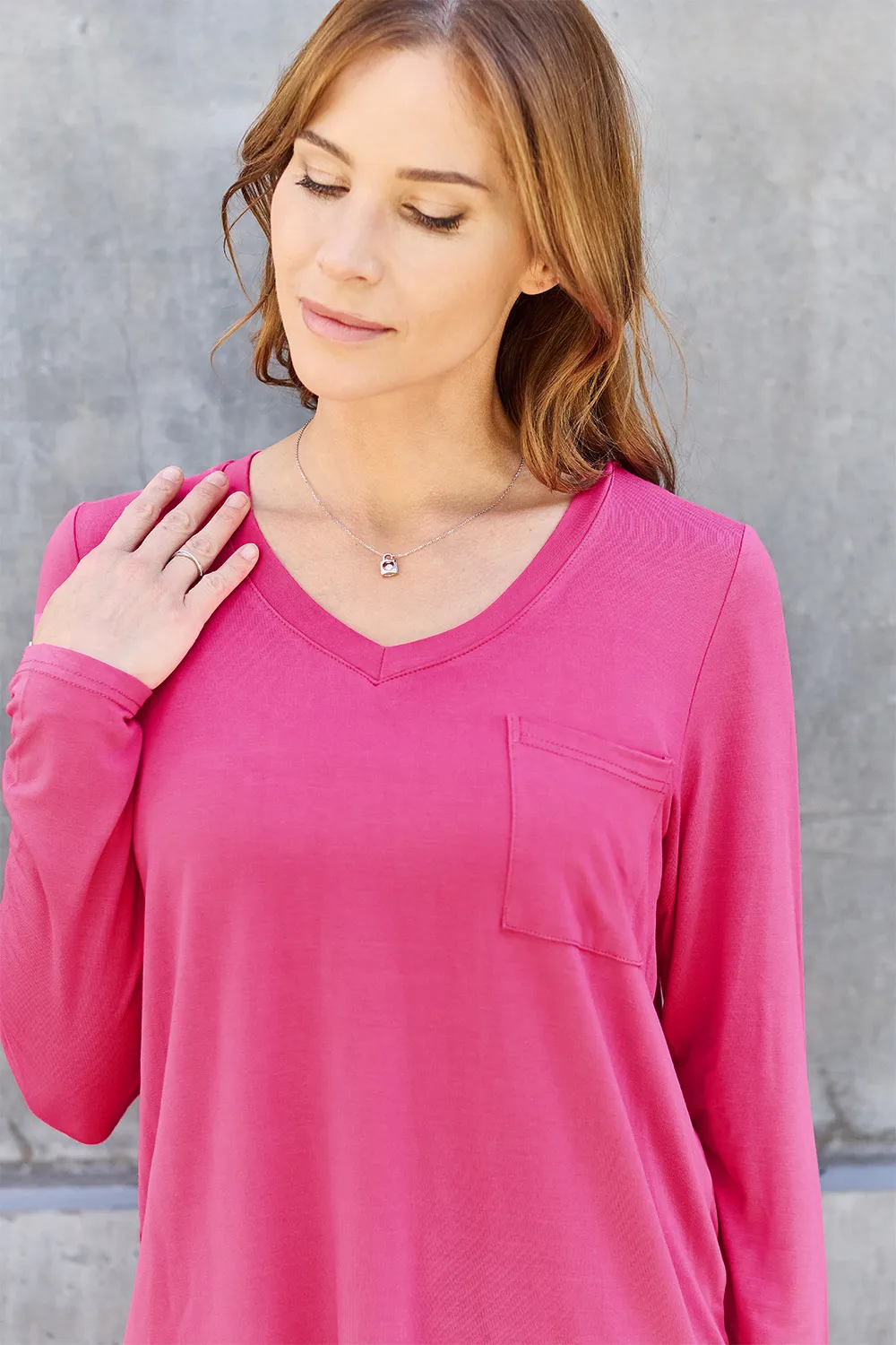 Full Size V-Neck Long Sleeve Top, image 3