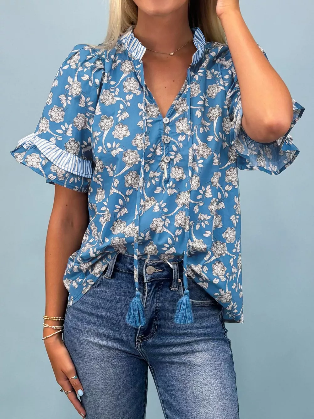 Floral Print Ruffle Sleeve Blouse, image 2