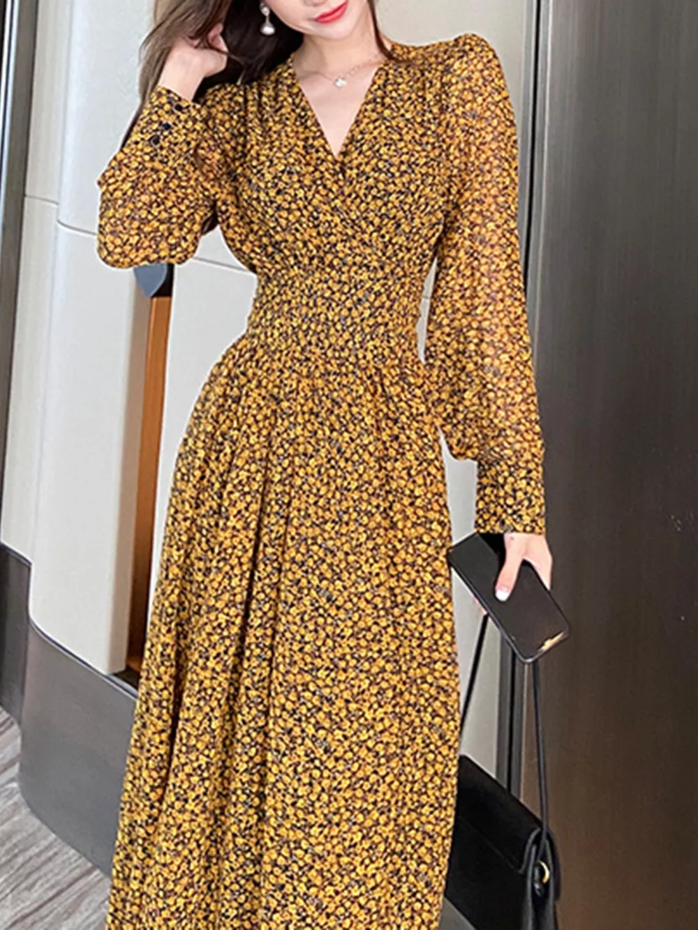 Floral Print Long Sleeve Dress, image 2