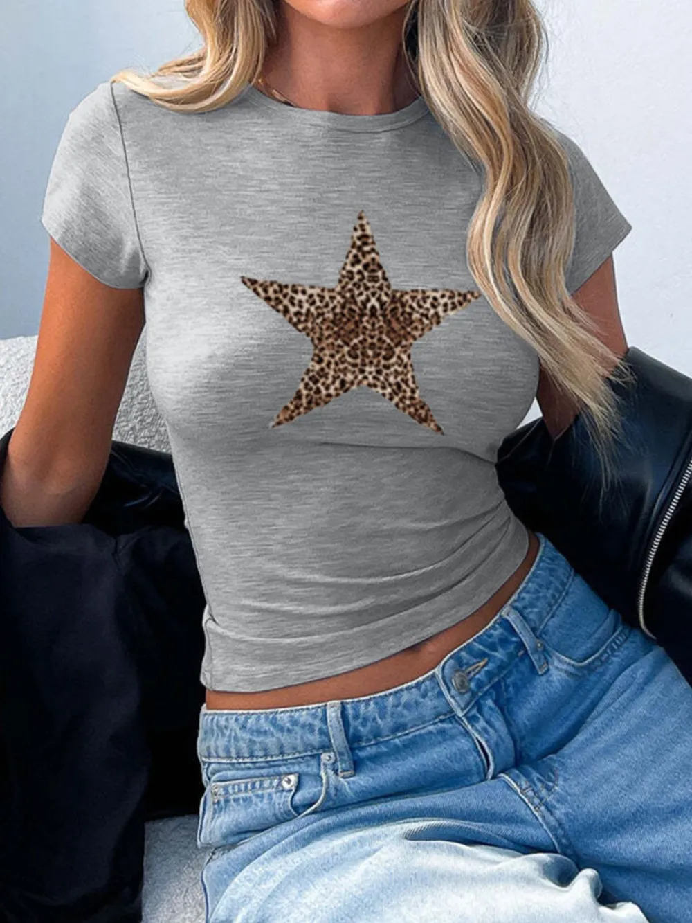 Star Round Neck Short Sleeve T-Shirt