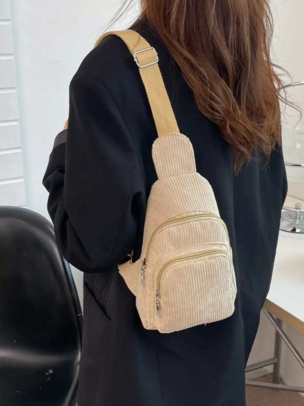 Corduroy Solid Color Crossbody Bag, image 12