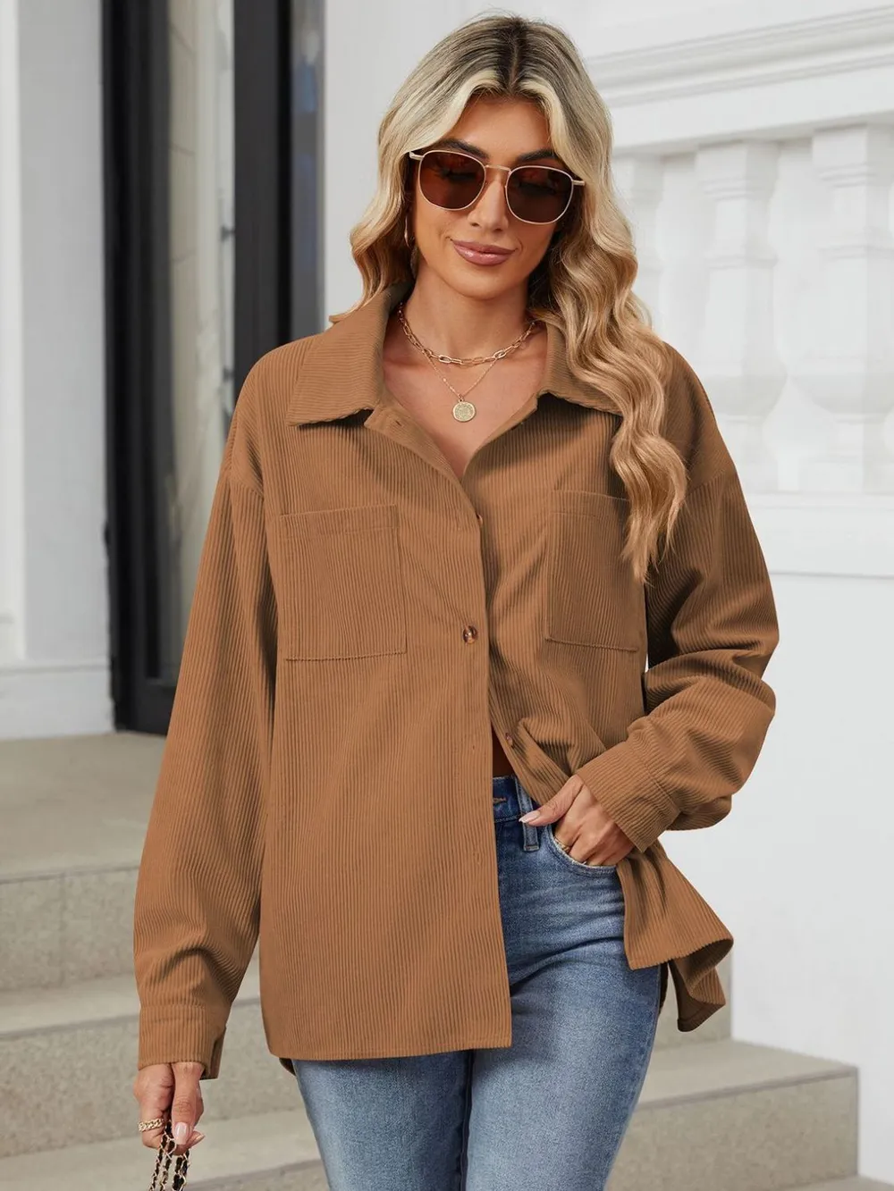 Button Up Long Sleeve Shirt with Breast Pockets, image 7