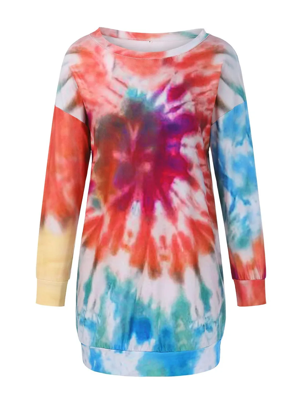 Full Size Tie-Dye Round Neck Long Sleeve Dress, image 2