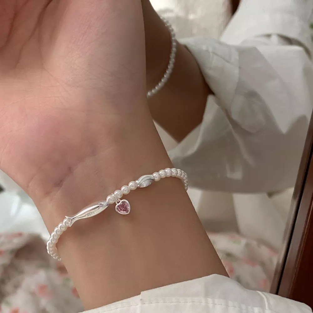 Pearl Fish Bracelet with Heart Charm, image 3
