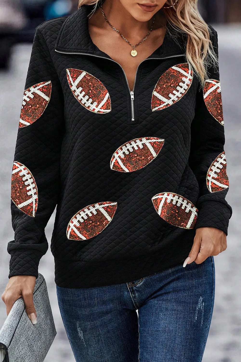 Sequin Football Long Sleeve Sweatshirt, image 2