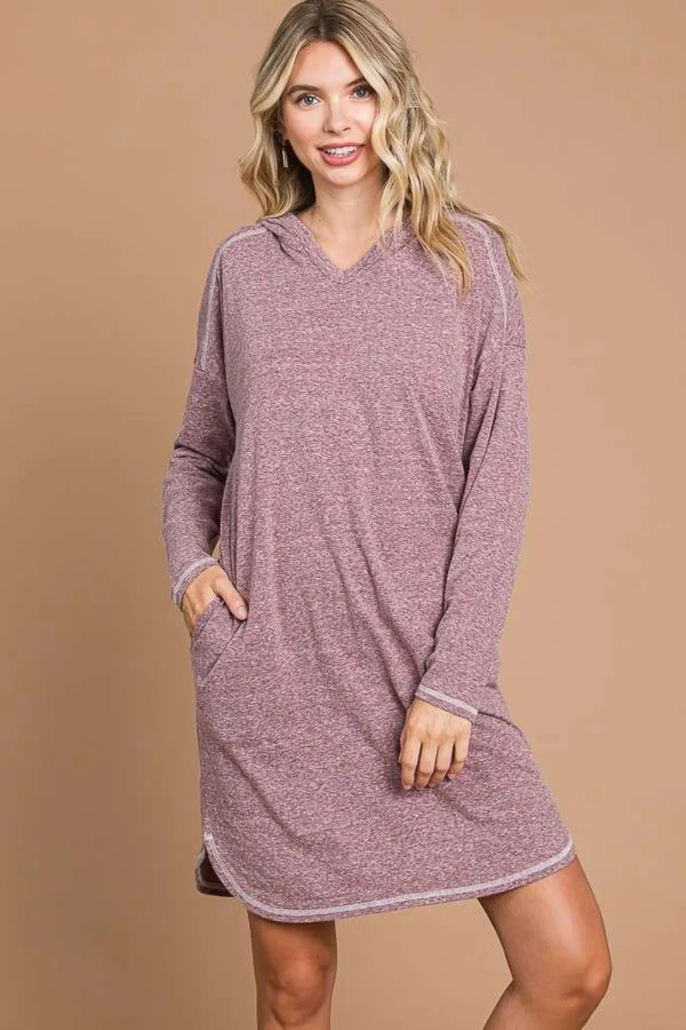 Full Size Hooded Long Sleeve Sweater Dress, image 4
