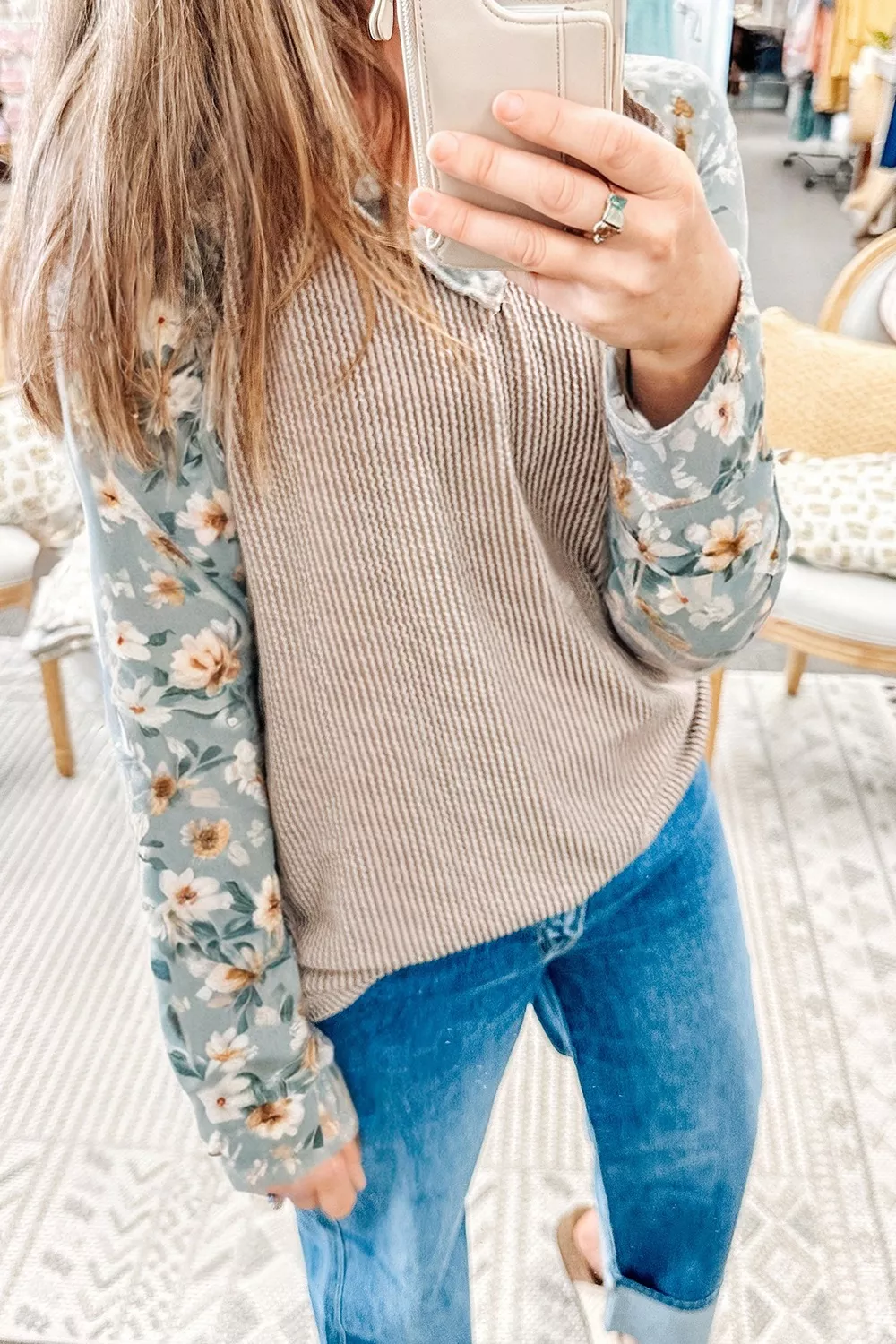Floral Long Sleeve Round Neck Blouse