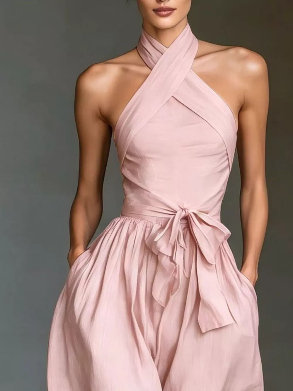 Halter Neck Wide-Leg Jumpsuit with Waist-Tie Detail, image 15