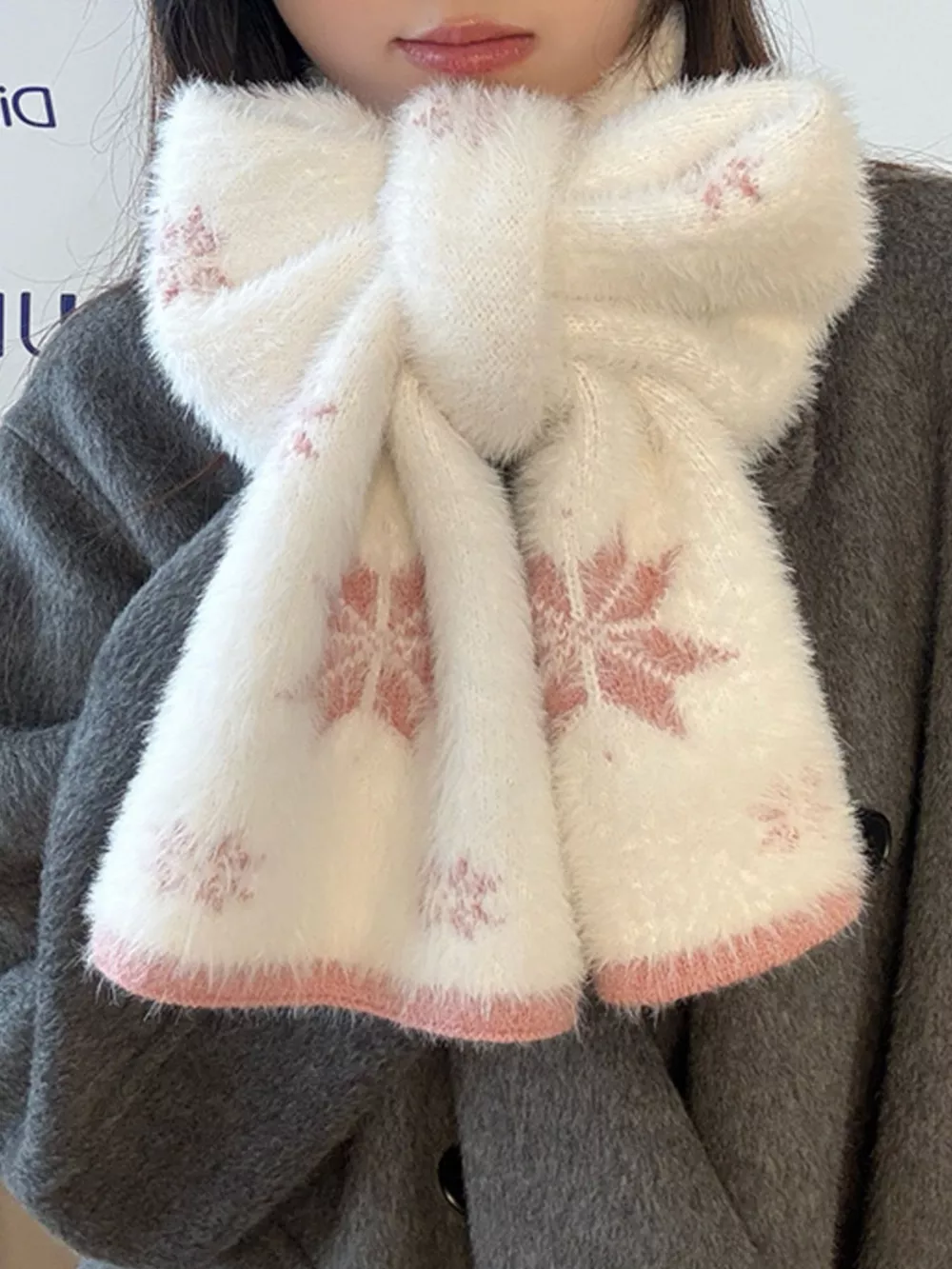 Fluffy Snowflake Pattern Winter Scarf, image 2