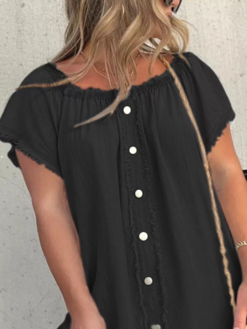Full Size Off-Shoulder Button-Down Frayed Denim Dress Plus Size, image 6