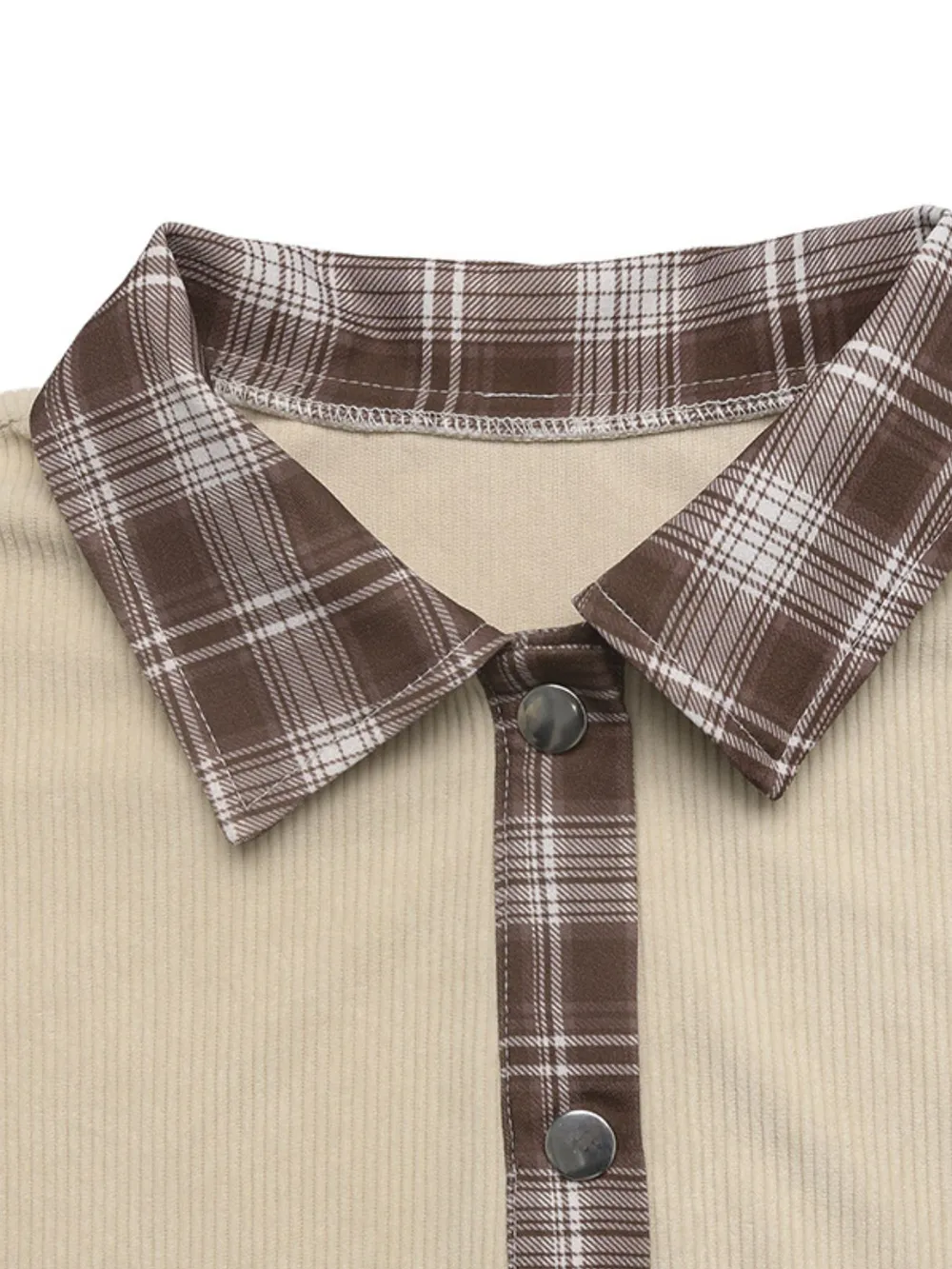 Plaid Hem Button Up Long Sleeve Shacket, image 2