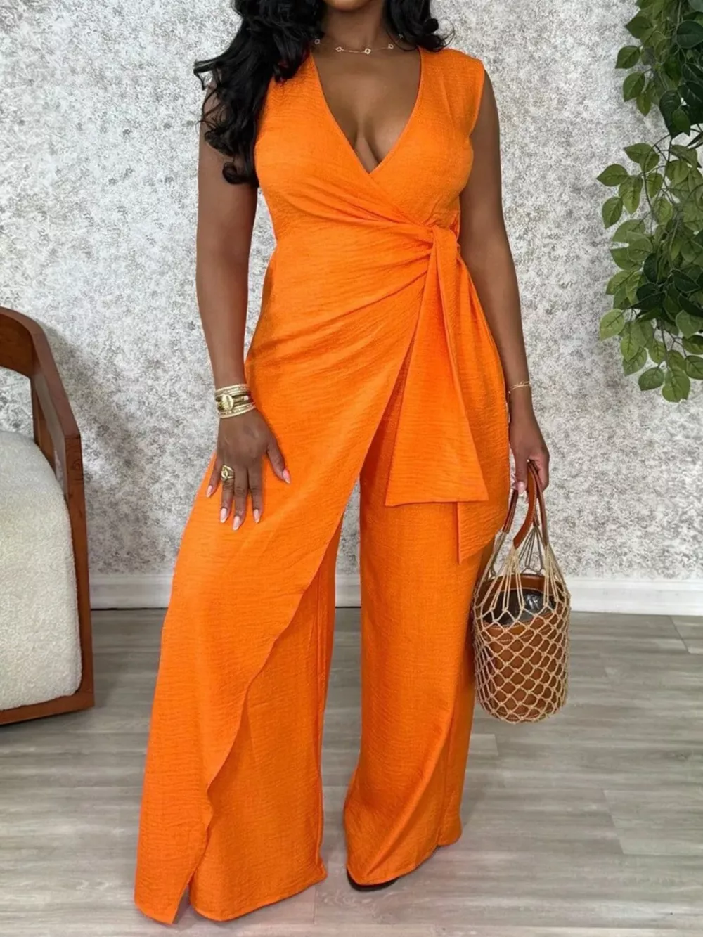 Wrap Front Wide Leg Jumpsuit, image 5