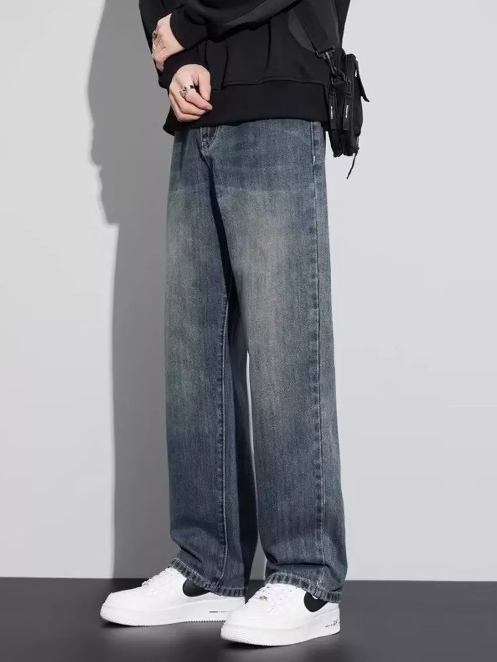 Men's Full Size Vintage Wash Wide Leg Jeans Plus Size