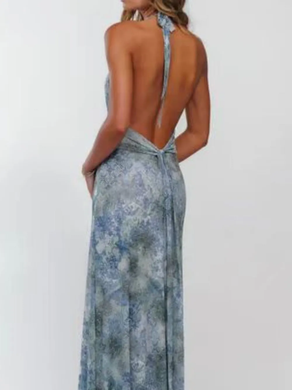 Floral Halter Neck Deep V Maxi Dress, image 2