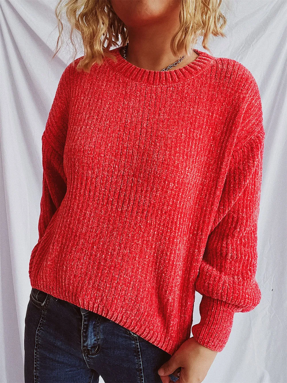 Round Neck Dropped Shoulder Long Sleeve Sweater, image 15