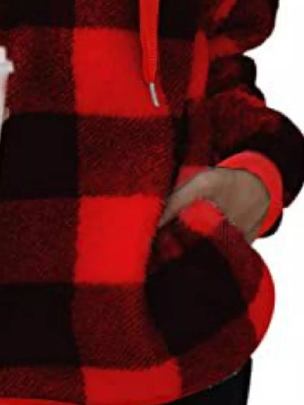 Full Size Plaid Sherpa Drawstring Hoodie Plus Size, image 20