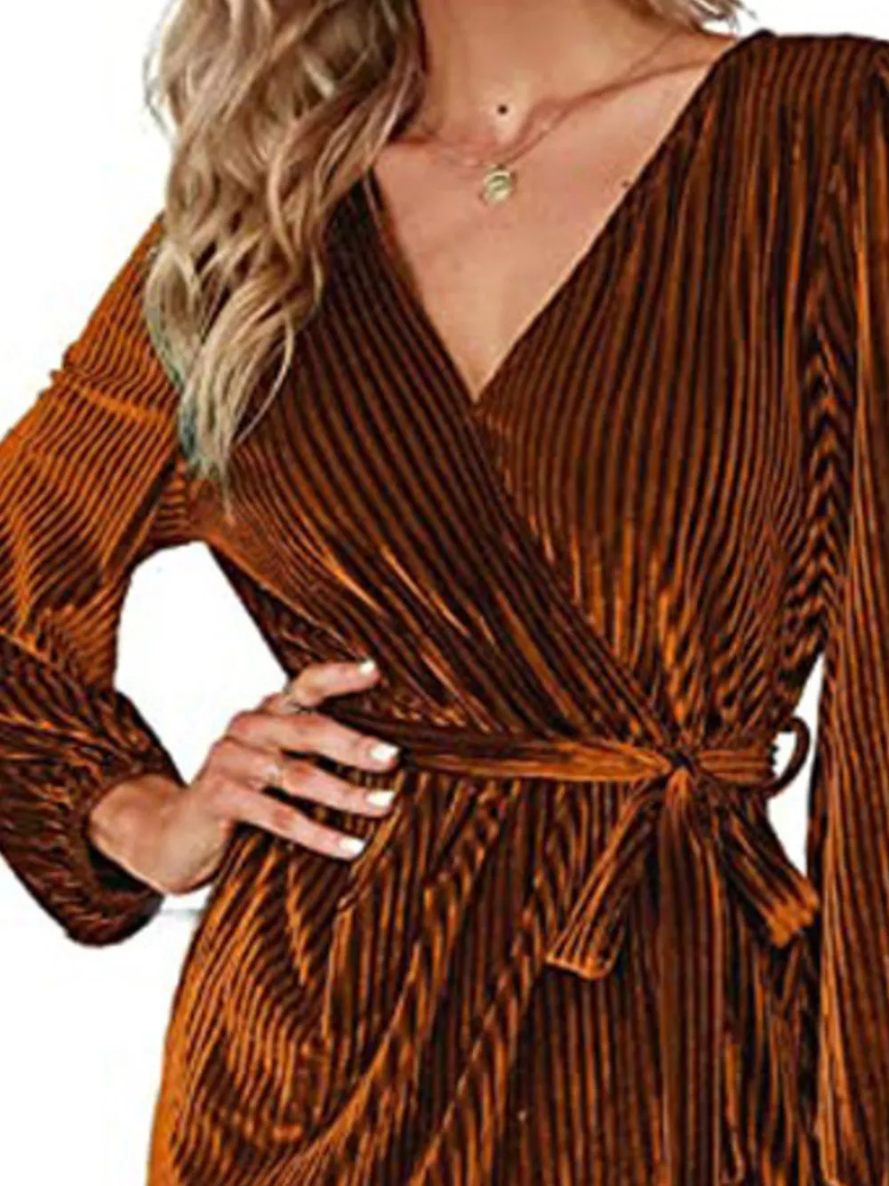 Surplice Long Sleeve Tie Waist Dress, image 18