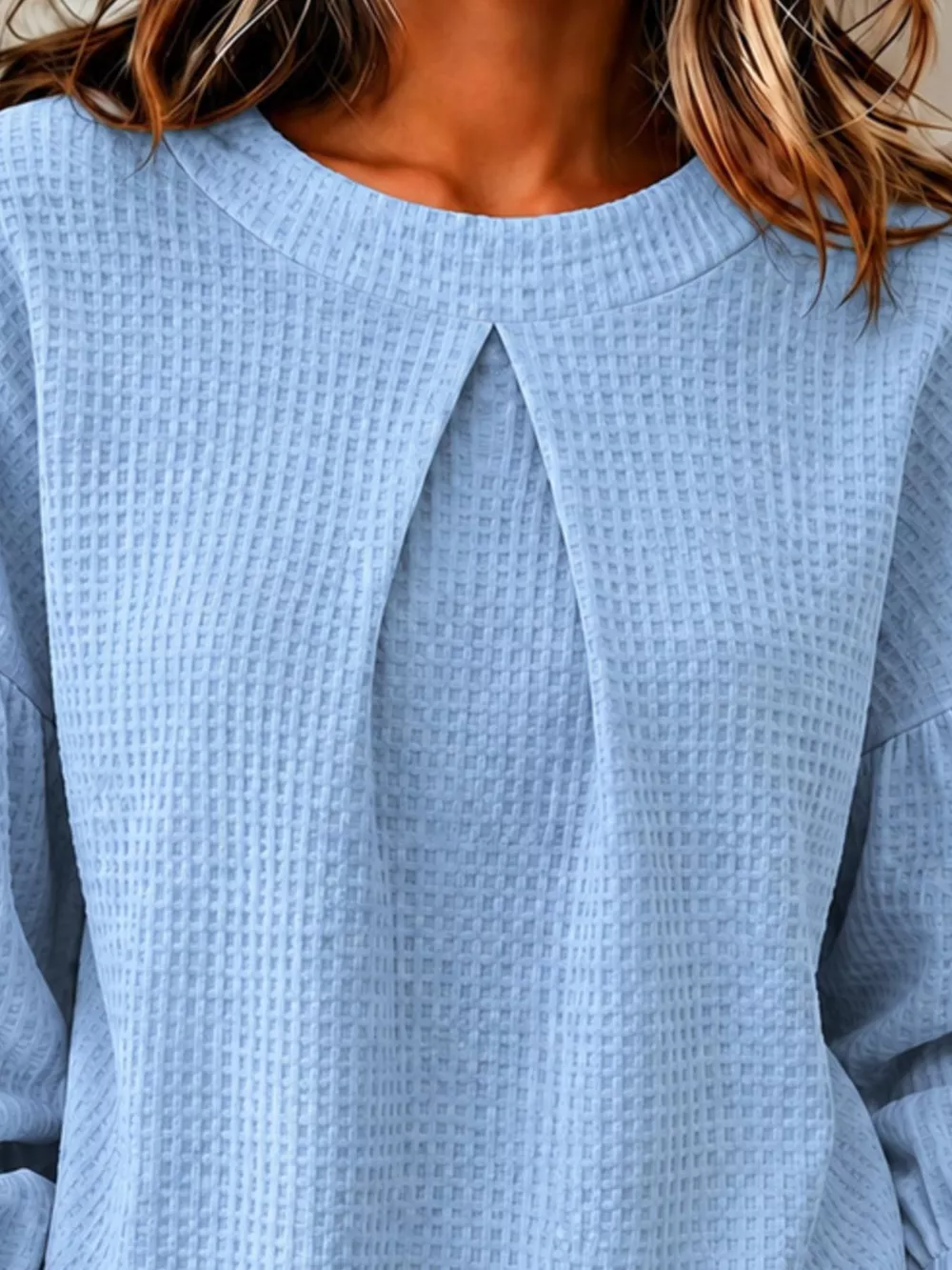 Waffle Knit Round Neck Top, image 10