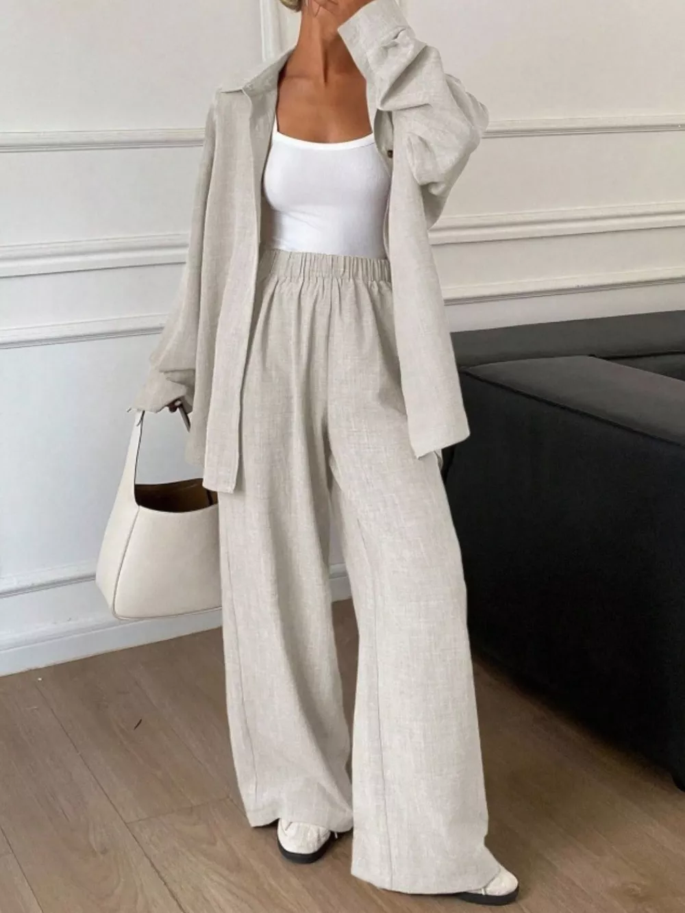 Button-Down Shirt and Wide-Leg Pants Set, image 2