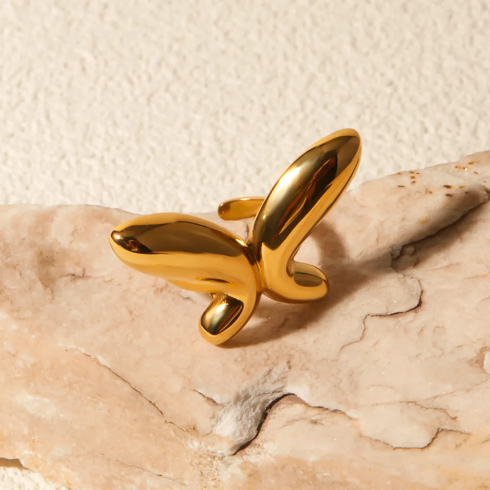 18K Gold-Plated Stainless Steel Butterfly Ring, image 4