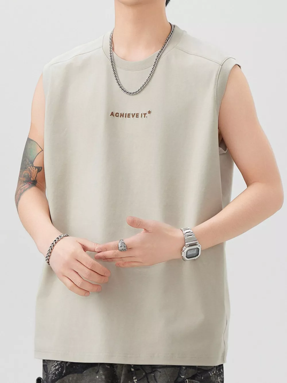 Men's Plus Size Letter Round Neck Tank, image 2