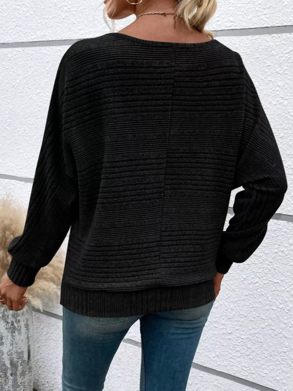 Ribbed Round Neck Long Sleeve Top, image 2