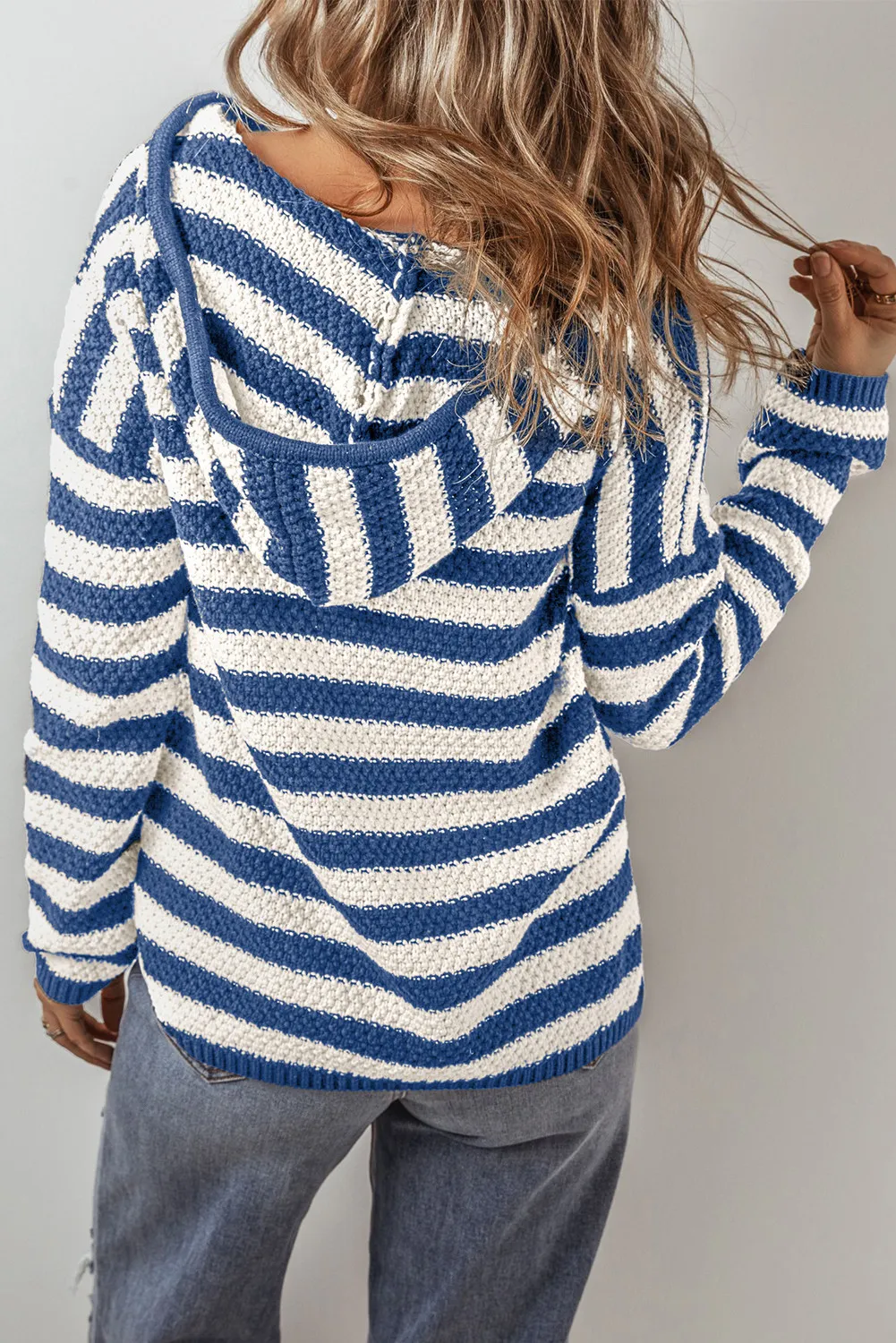 Drawstring Striped Long Sleeve Hooded Sweater, image 2