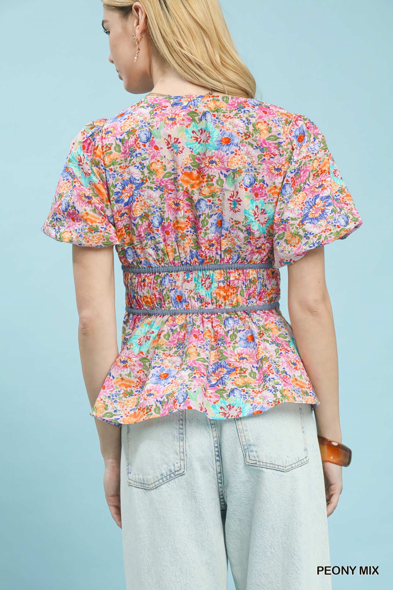 Mix Floral Smocked Waist Blouse, image 2