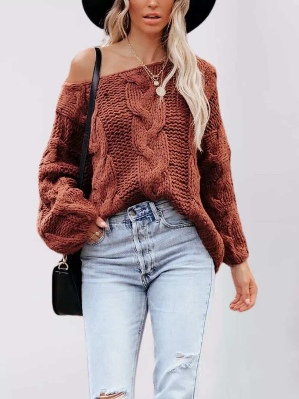 Chunky Cable Knit Long Sleeve Sweater, image 4