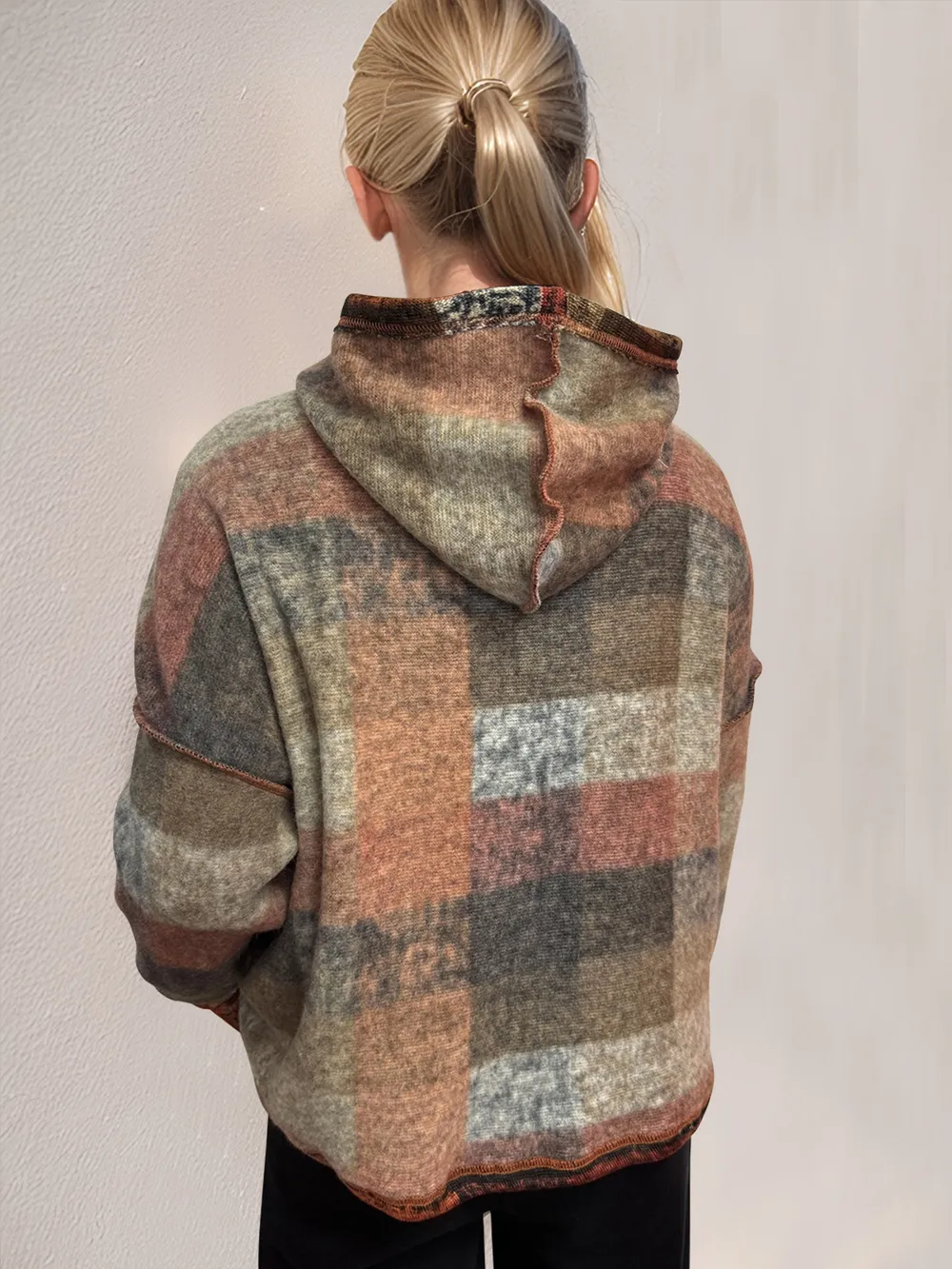 Full Size Plaid Dropped Shoulder Fleece Hoodie, image 2