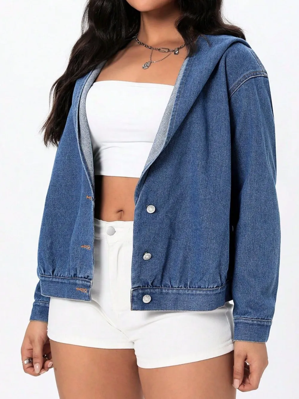 Button Up Hooded Denim Top, image 4