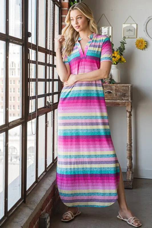 Full Size Striped Short Sleeve Maxi Tee Dress Plus Size, image 8