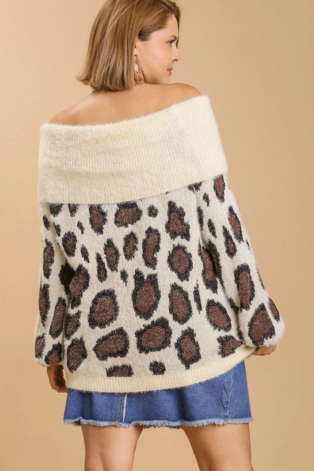 Full Size Leopard Off-Shoulder Long Sleeve Sweater Plus Size, image 6