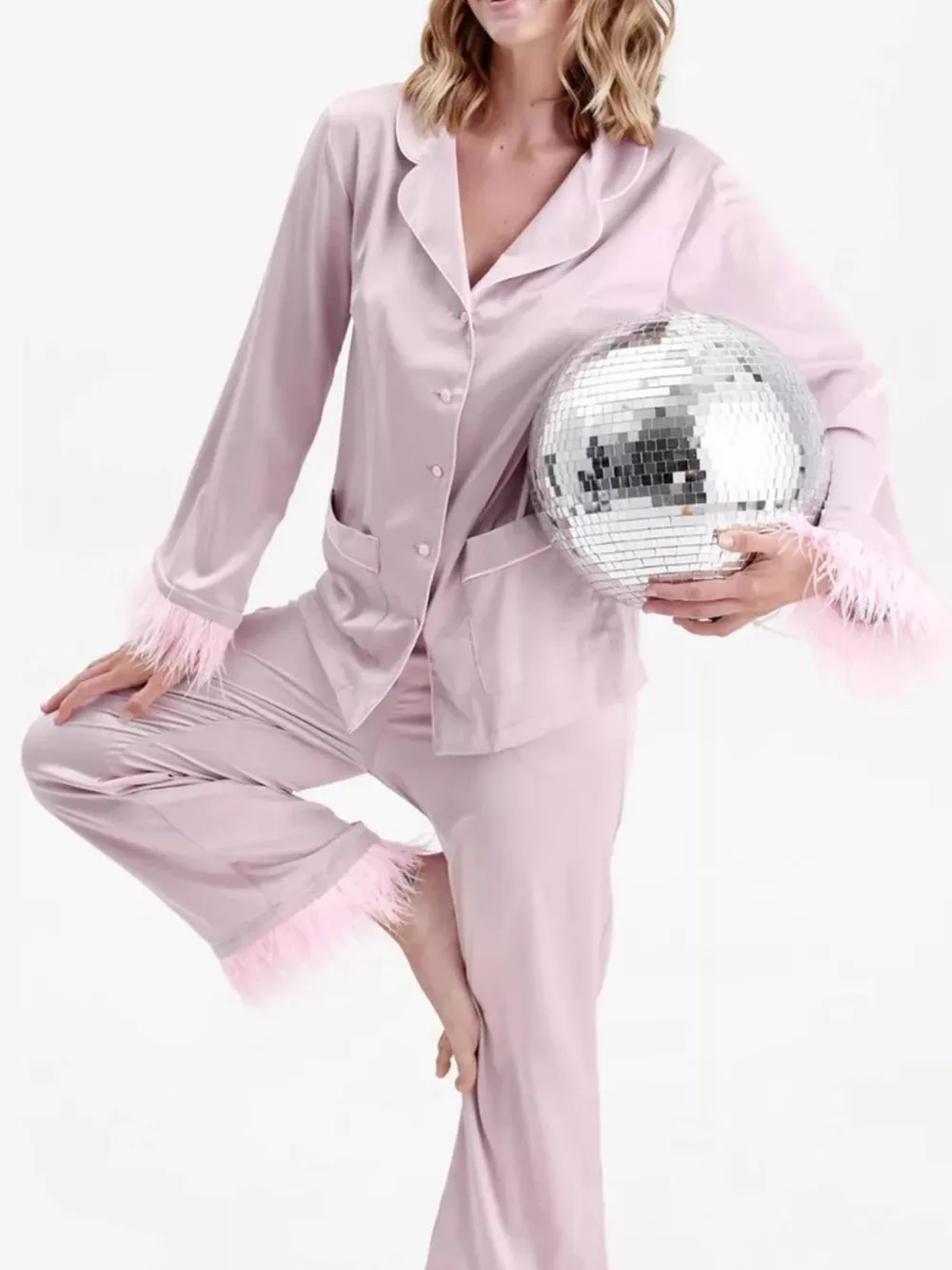 Silky Button Up Top and Pants Lounge Set, image 2