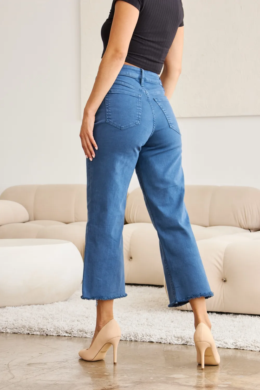 Crop Chloe Full Size Tummy Control High Waist Raw Hem Jeans, image 2