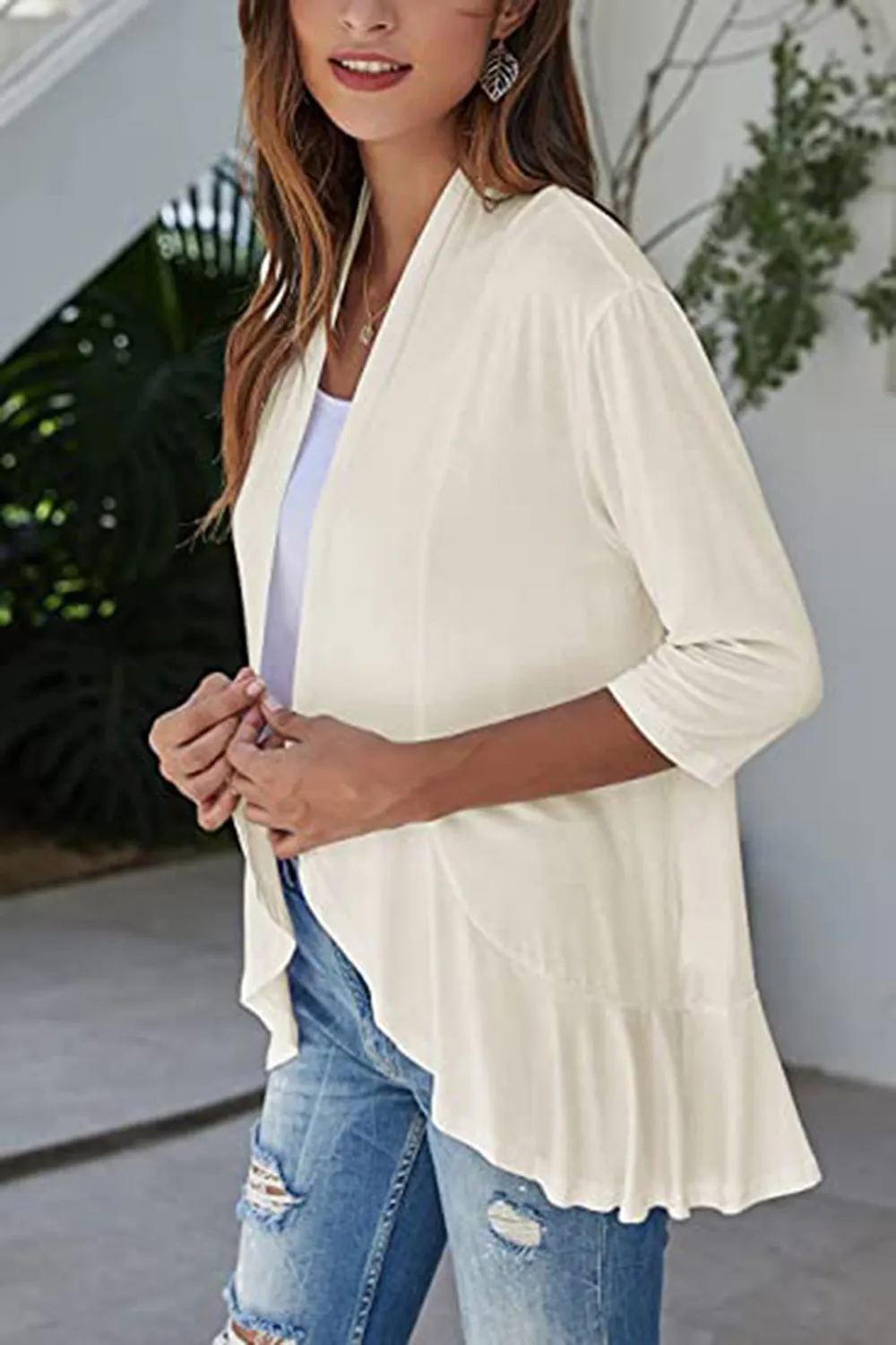 Open Front Three-Quarter Sleeve Cardigan, image 4