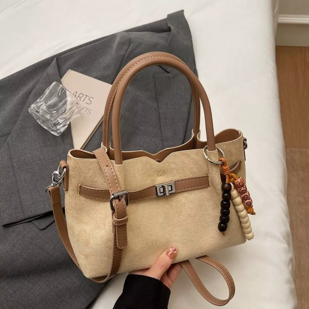 Decorative Lock Suede Handbag, image 7