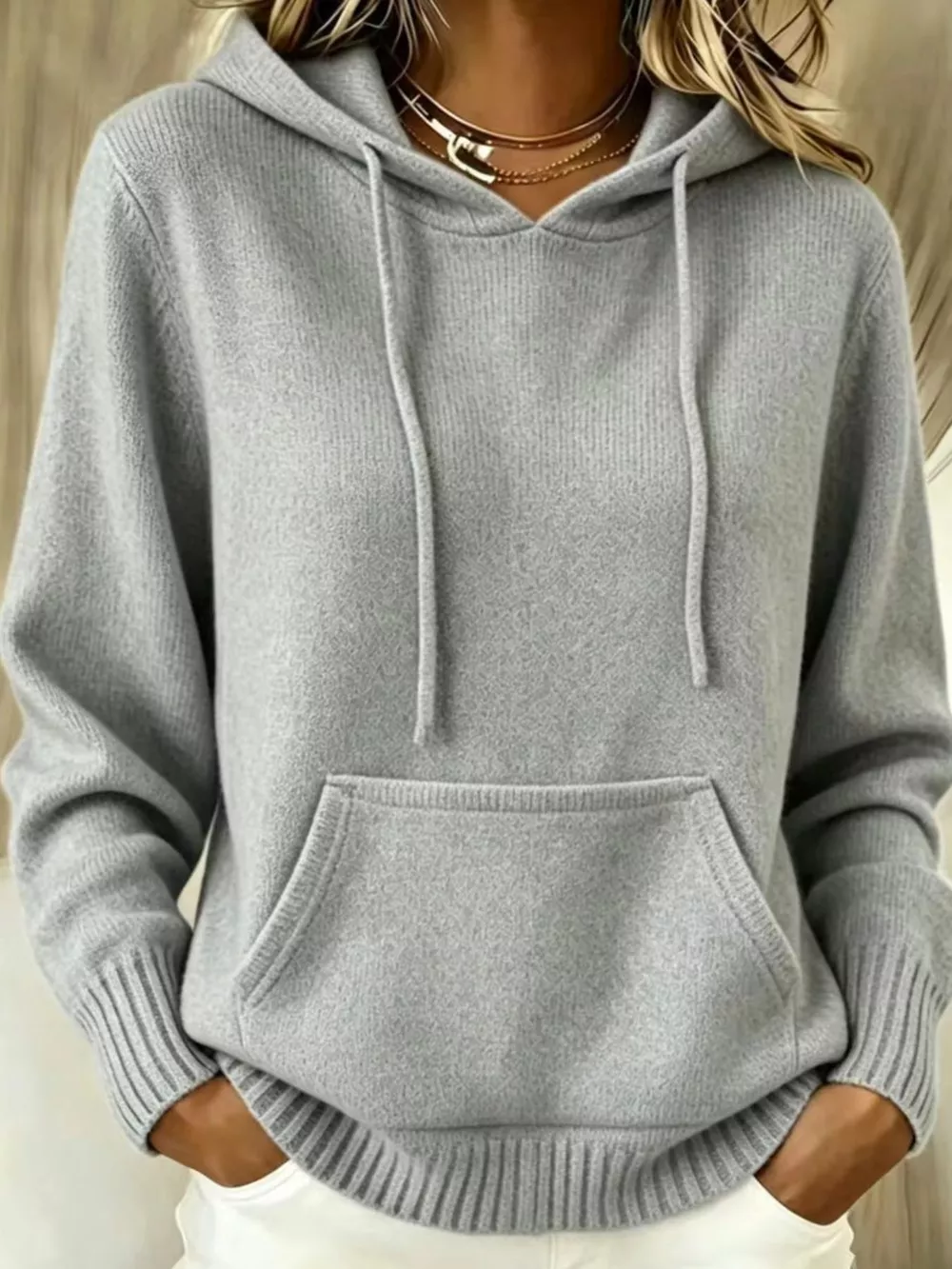 Full Size Drawstring Kangaroo Pocket Hooded Sweater Plus Size, image 19