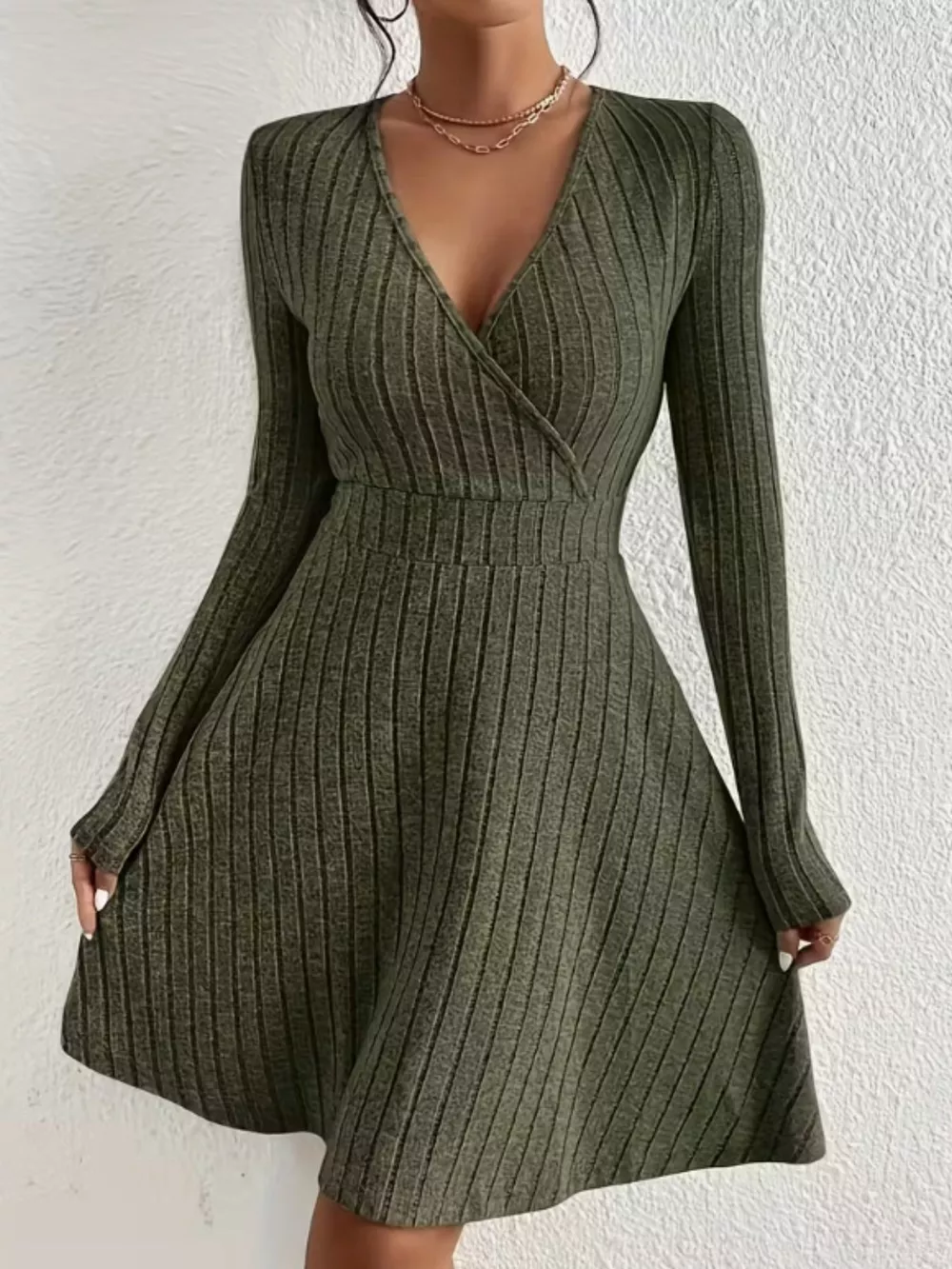 Ribbed Knit Wrap Mini Dress, image 4