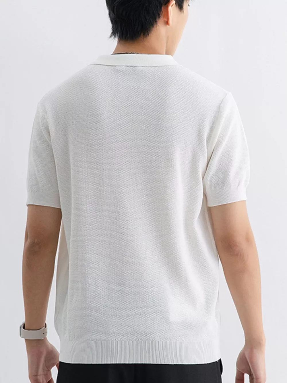 Men's Plus Size Textured Knit Zip-Up Polo, image 9