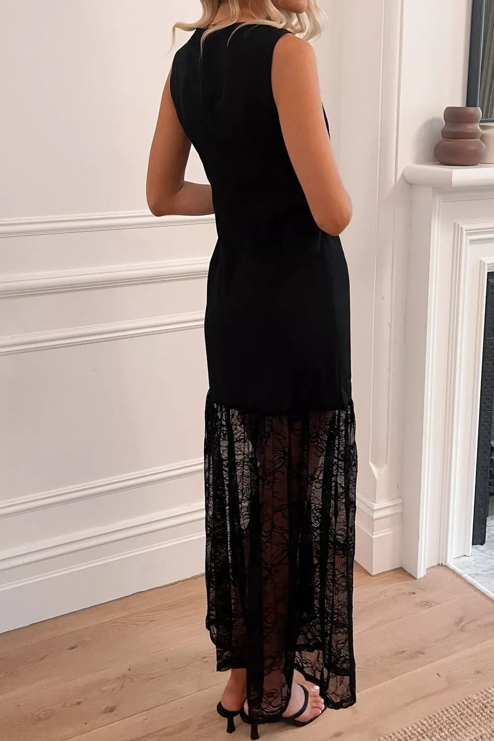 Sleeveless Sheer Floral Lace Patchwork Maxi Dress, image 2