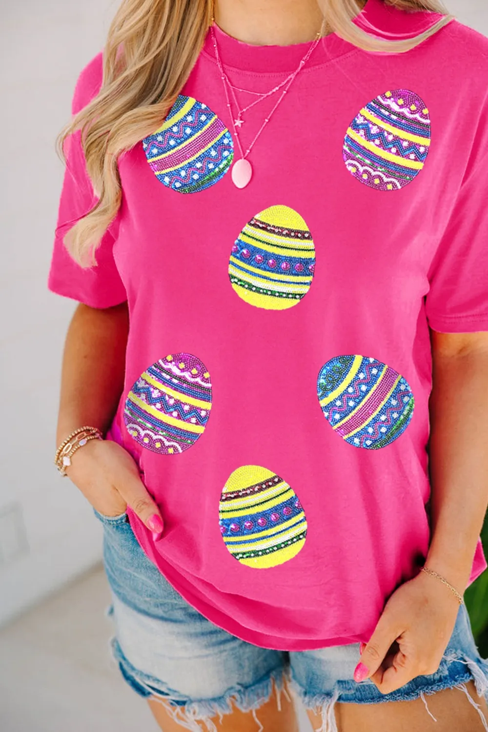 Sequin Easter Egg Short Sleeve T-Shirt, image 3