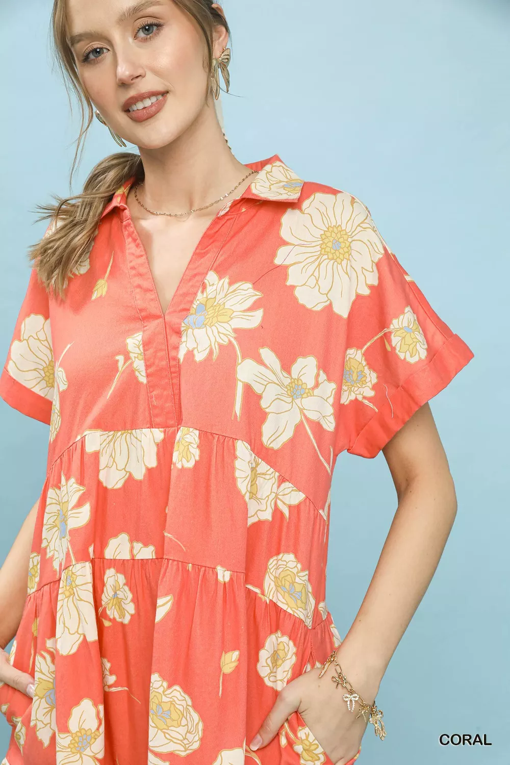 Floral Tiered Collared Babydoll Dress, image 4