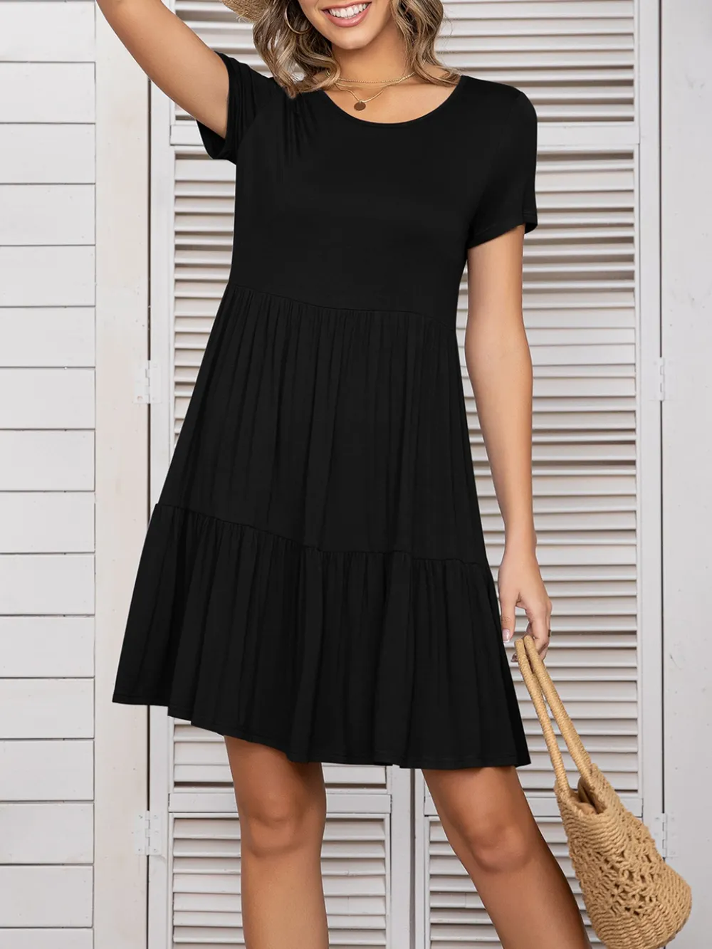 Round Neck Short Sleeve Mini Tee Dress, image 3