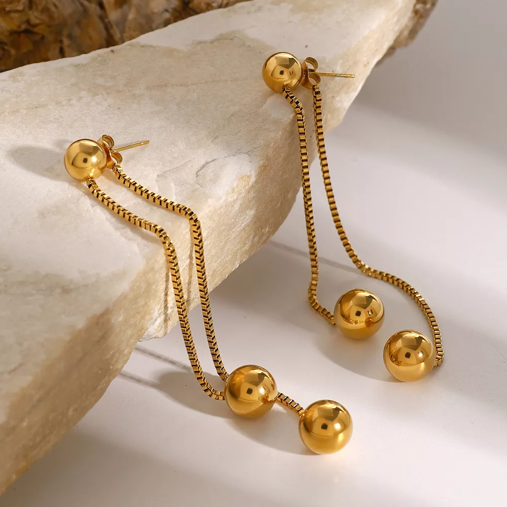 18K Gold-Plated Ball Drop Earrings, image 2