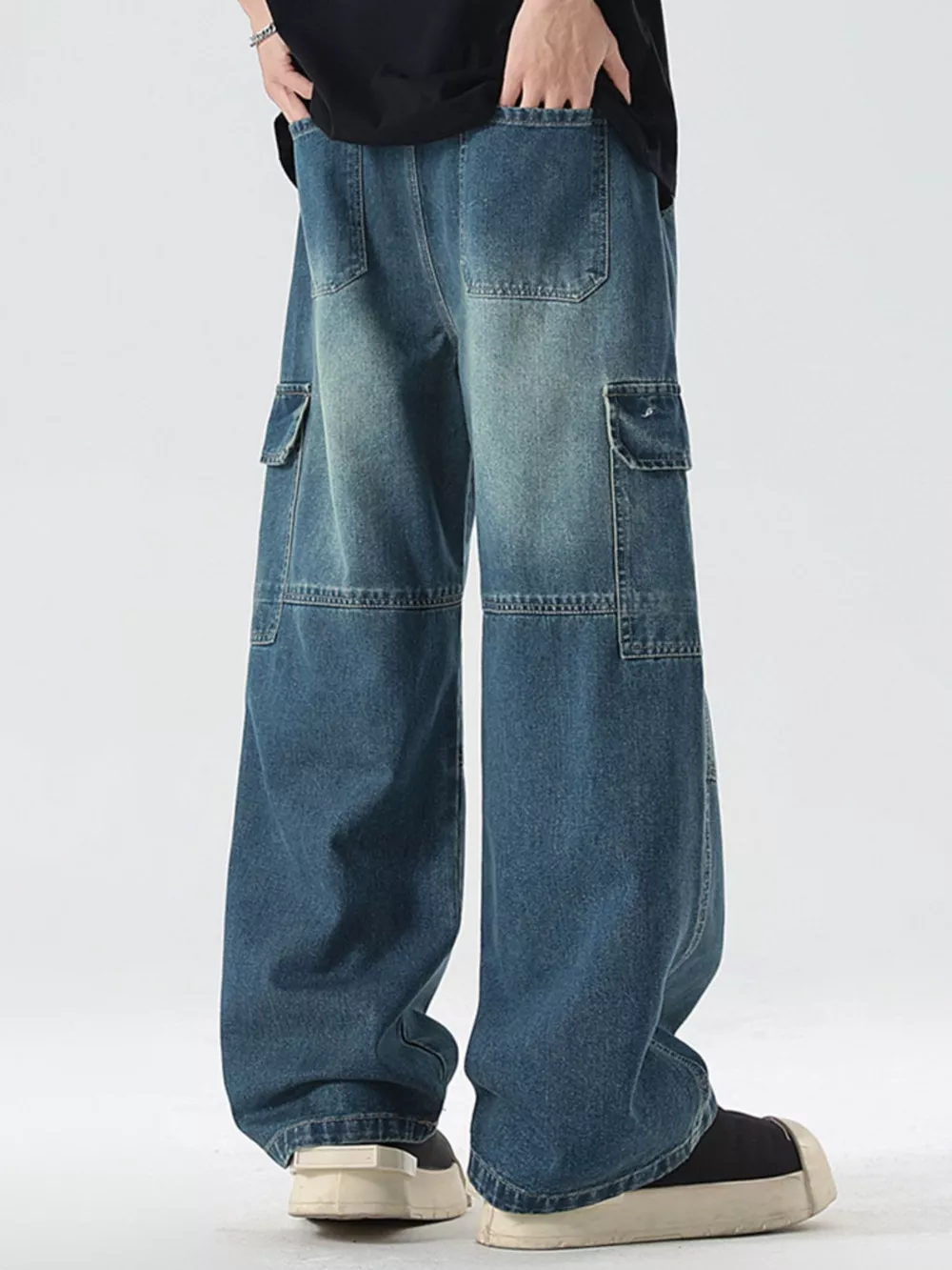Men's Full Size Vintage Wash Wide Leg Jeans Plus Size, image 3