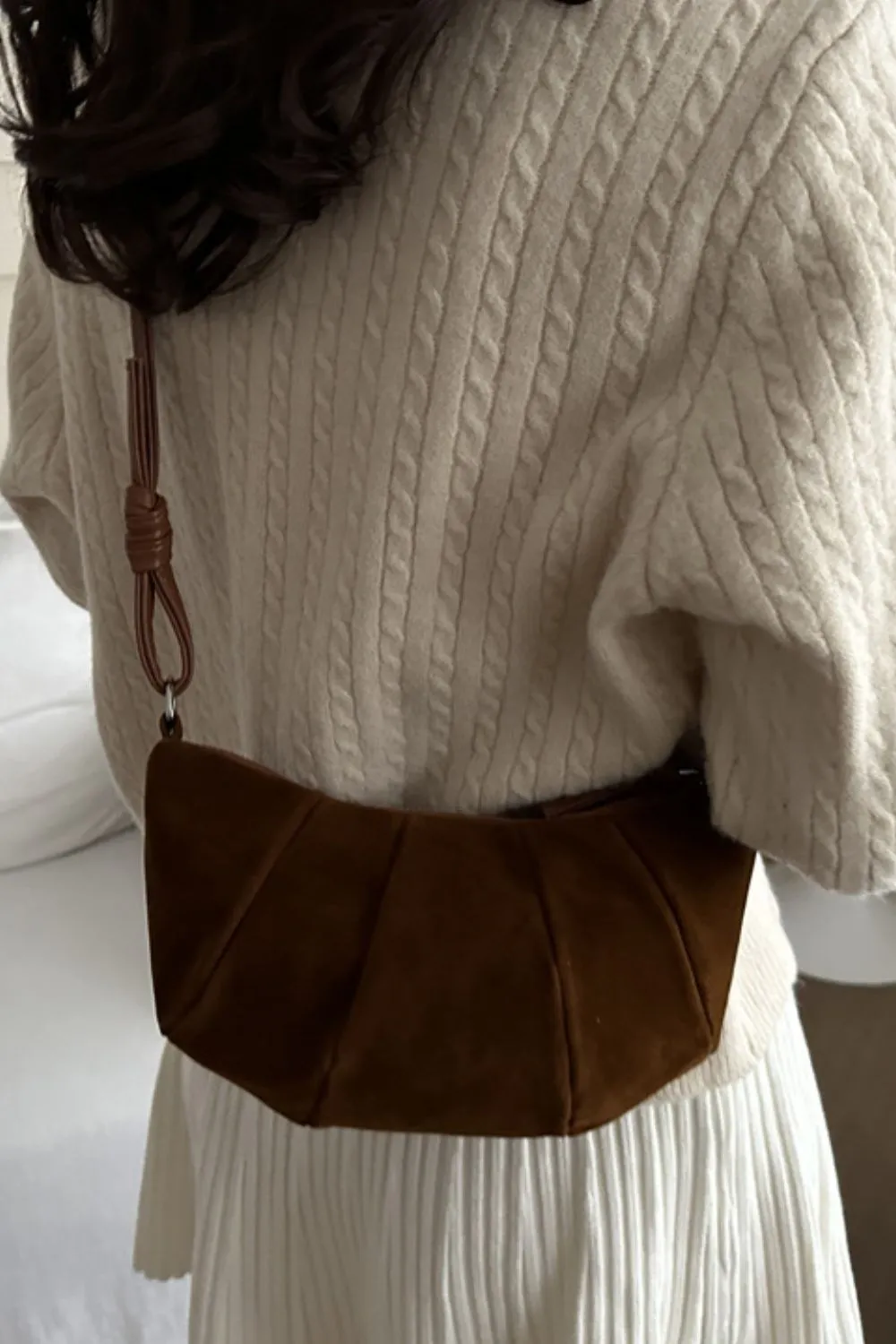 Suede Croissant Shape Shoulder Bag, image 3