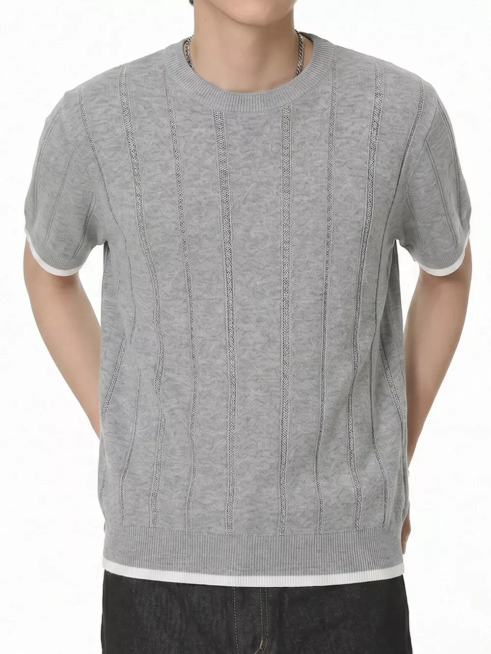 Men's Contrasting Trim Knit T-Shirt, image 4