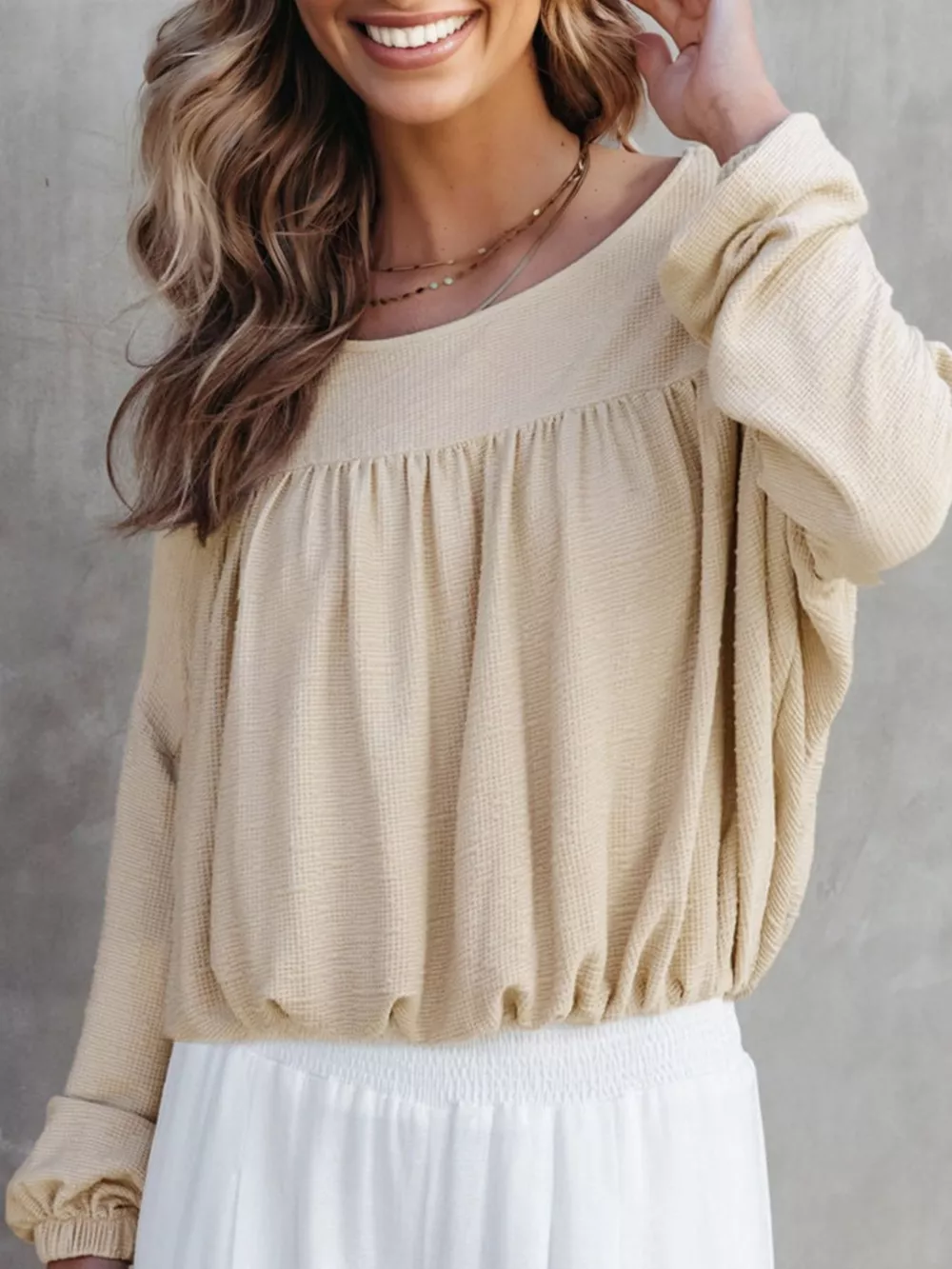 Textured Drop Shoulder Long Sleeve Top, image 3
