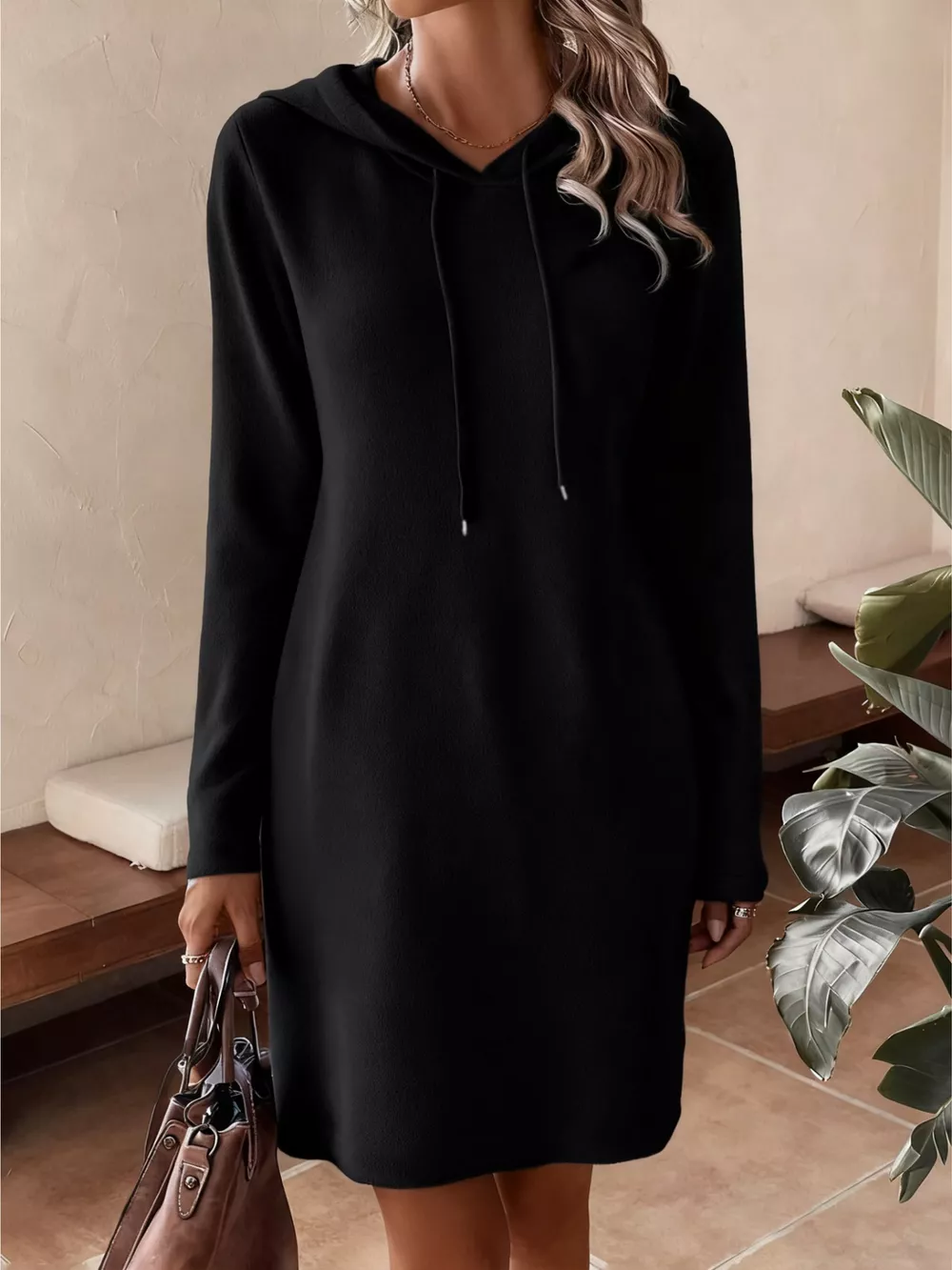Drawstring Hooded Long Sleeve Mini Dress, image 2